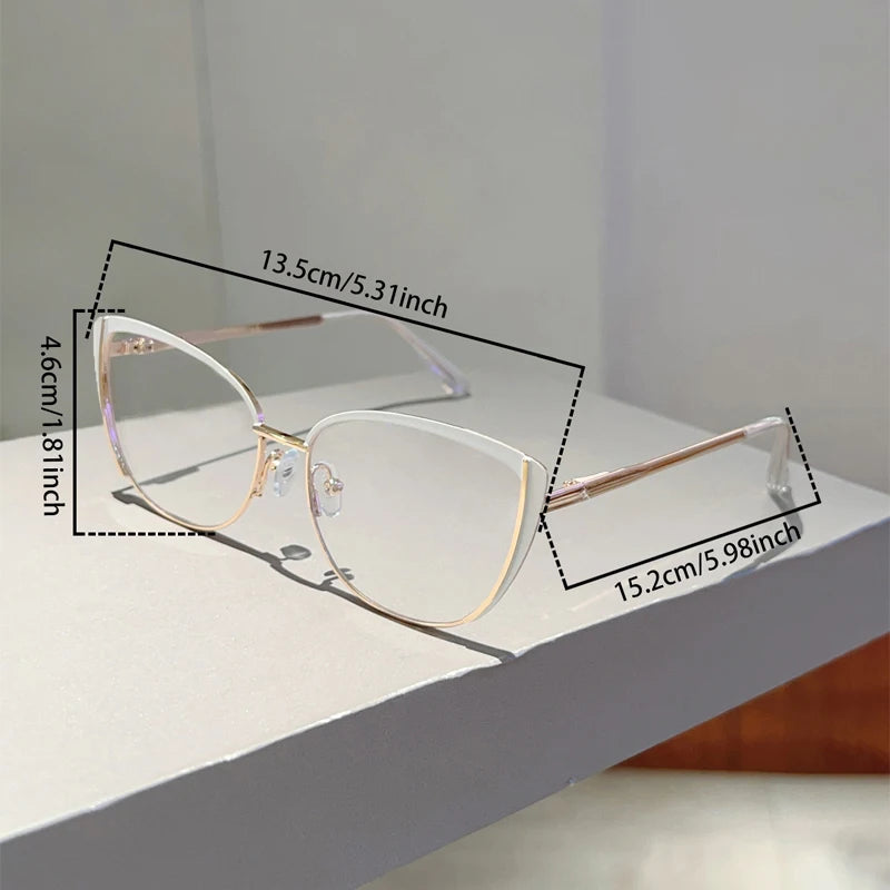 Trendy Retro Cat Eye Glasses - Women's Korean Style Semi-Rimless Pink Eyewear