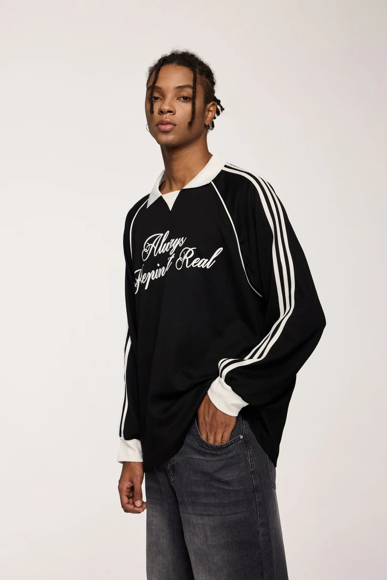Unisex Streetwear POLO Trendy Oversized Colourblock Long-sleeved T-Shirt