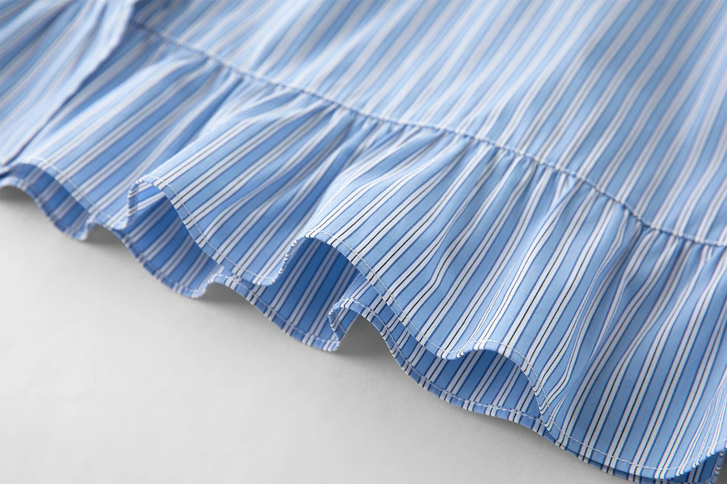 Plus Size Striped Shirt & Skirt Set with Wooden Collar Detail