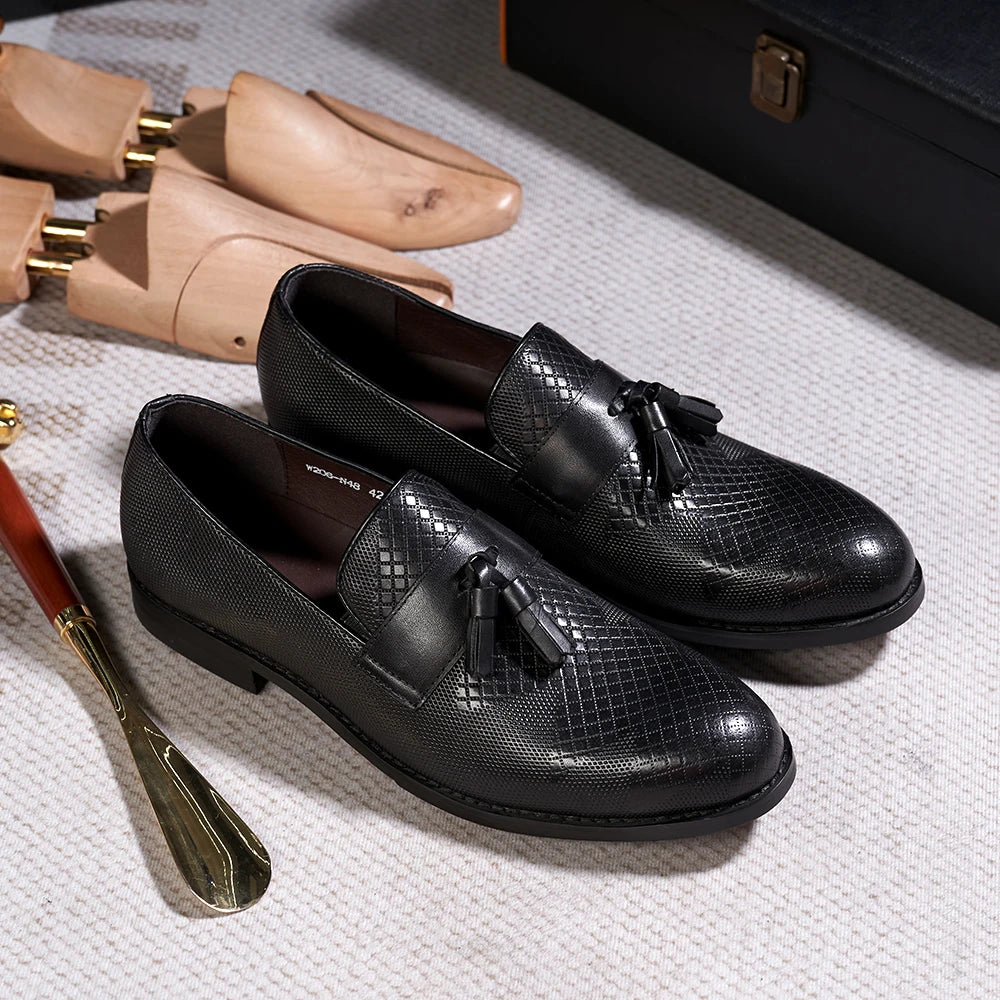 Men's Tassel Genuine Leather Slip on Daily Casual Handmade Office Wedding Loafer Shoes