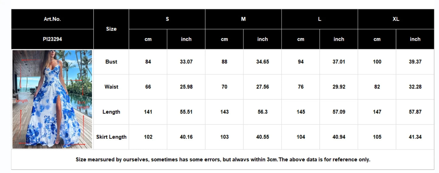 Women's Summer Print Long Lace Up Sling Party Pattern Straps Hollow Out V-Neck Beach Dress