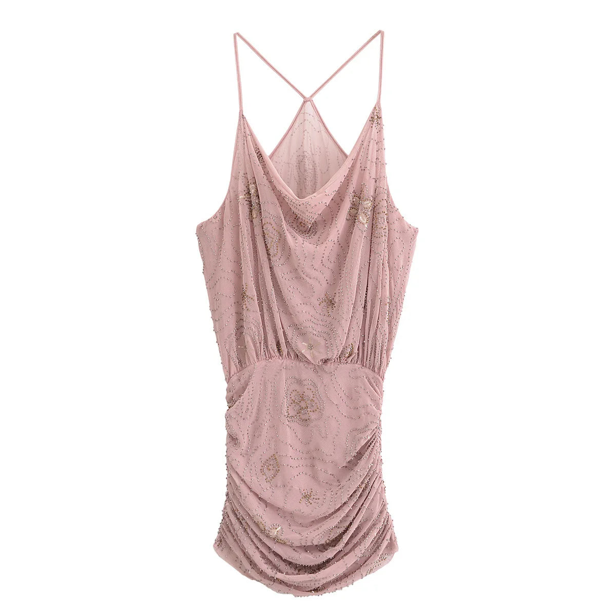 Women's Summer Pleated Slim Fit Backless Sequin Mini Dress