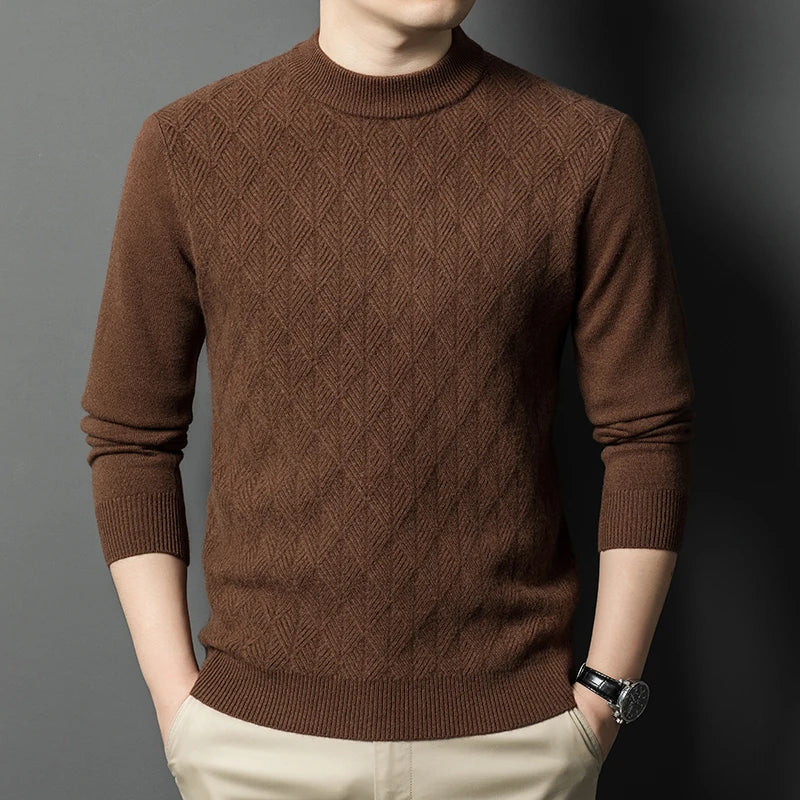 Men's Mock Neck Knitted Sweater - Slim Fit Thick Warm Pullover for Winter