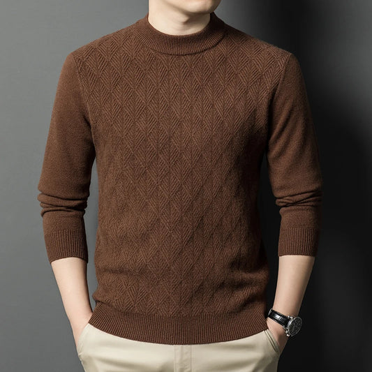 Men's Mock Neck Knitted Sweater - Slim Fit Thick Warm Pullover for Winter