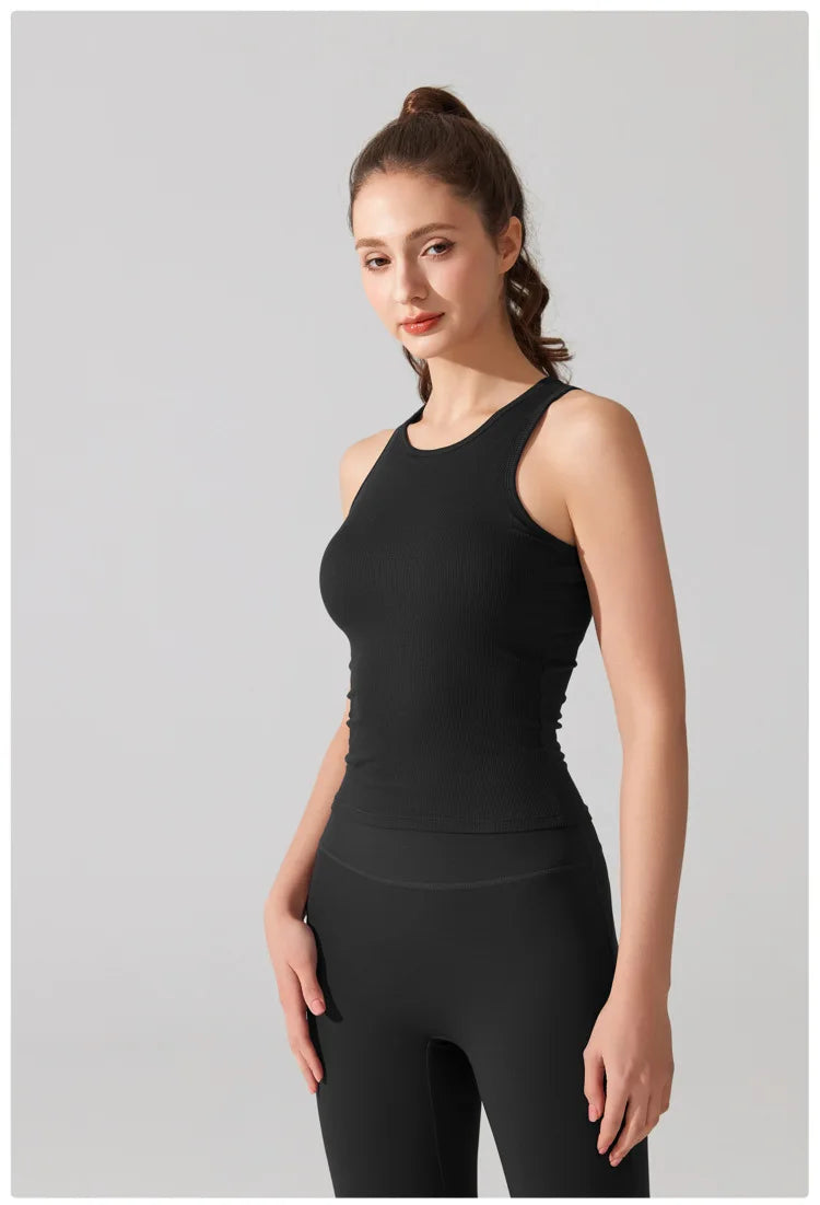 Women's Sleeveless Yoga Top with Built-in Chest Pads - Quick Dry Athletic Vest
