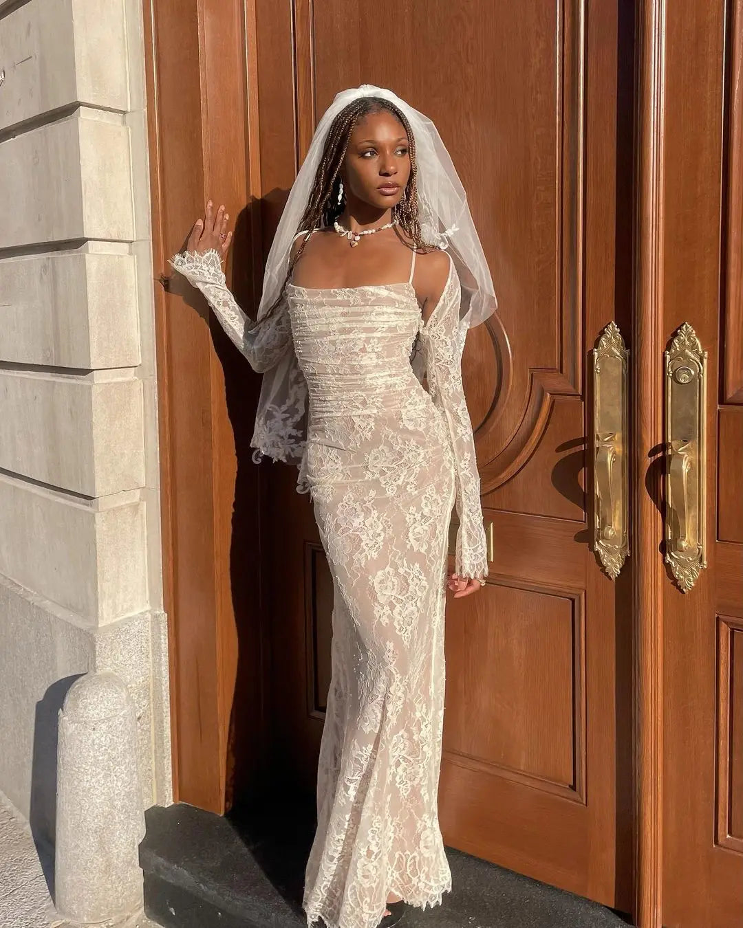 Women's Elegant Vintage Hollow Out Lace Maxi Dress - Long Sleeve Cape Habby Business Women's Elegant Vintage Hollow Out Lace Maxi Dress - Long Sleeve Cape Habby Business