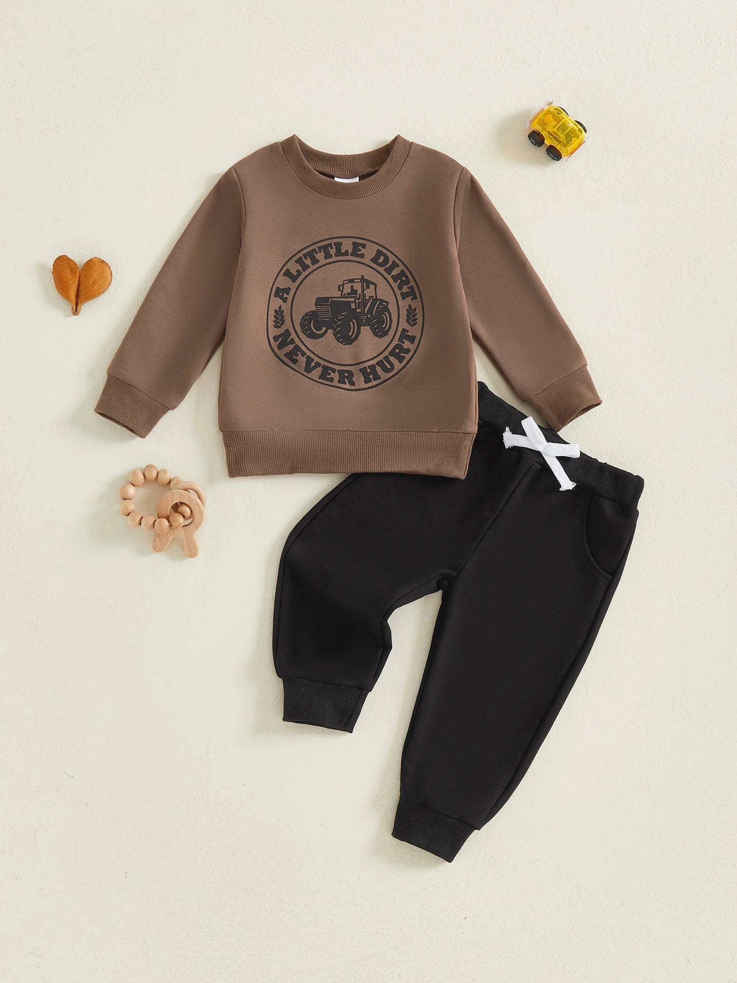 Baby Boys Autumn Winter Clothes Set - Long Sleeve Letters Printed Pullover Sweatshirt & Solid Color Pants
