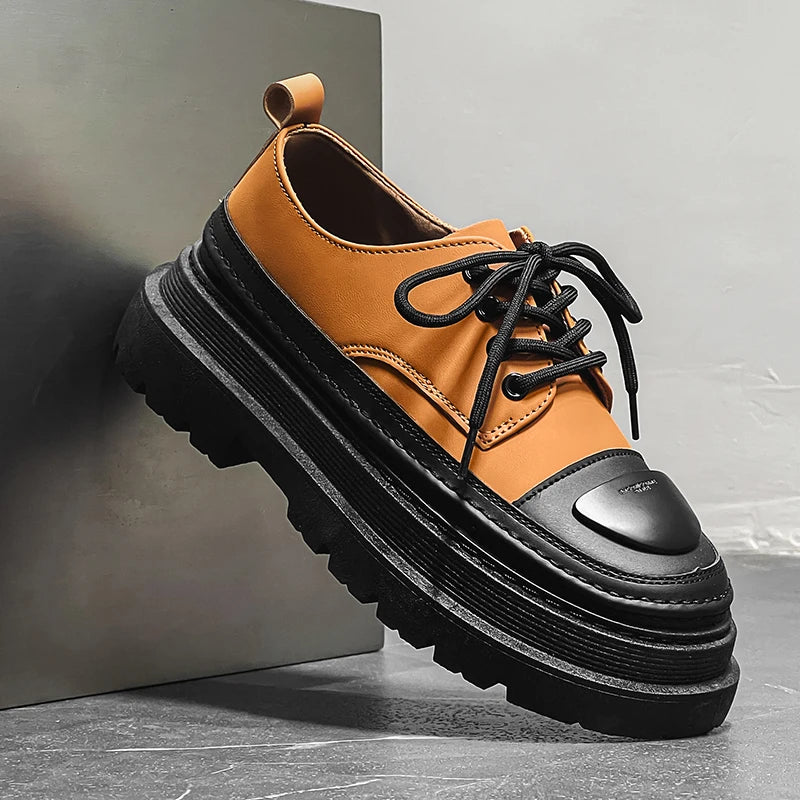 Men's Leather British Style Oxfords Casual Platform Business Loafer Shoes