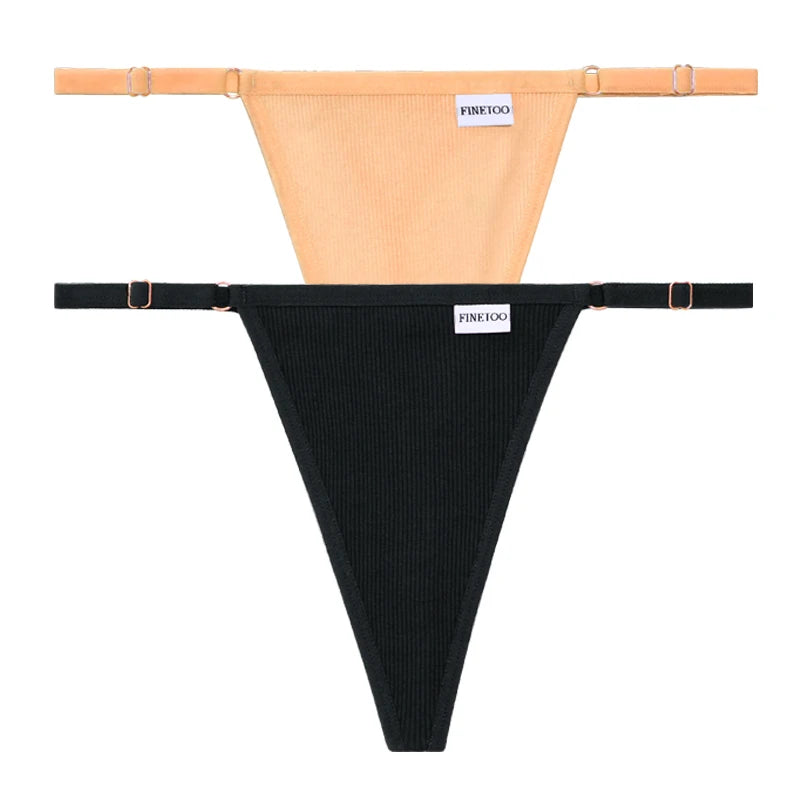 Women's 2PCS/SET Cotton Low Waist Panties Adjustable Waist Thongs Seamless G-String Underwear Lingerie