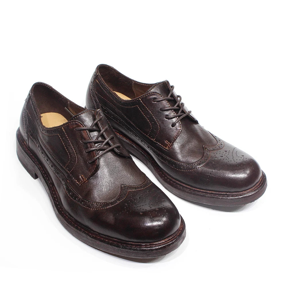 Handmade Stitched Derby Dress Shoes - Soft Calfskin Leather Wingtip Brogue