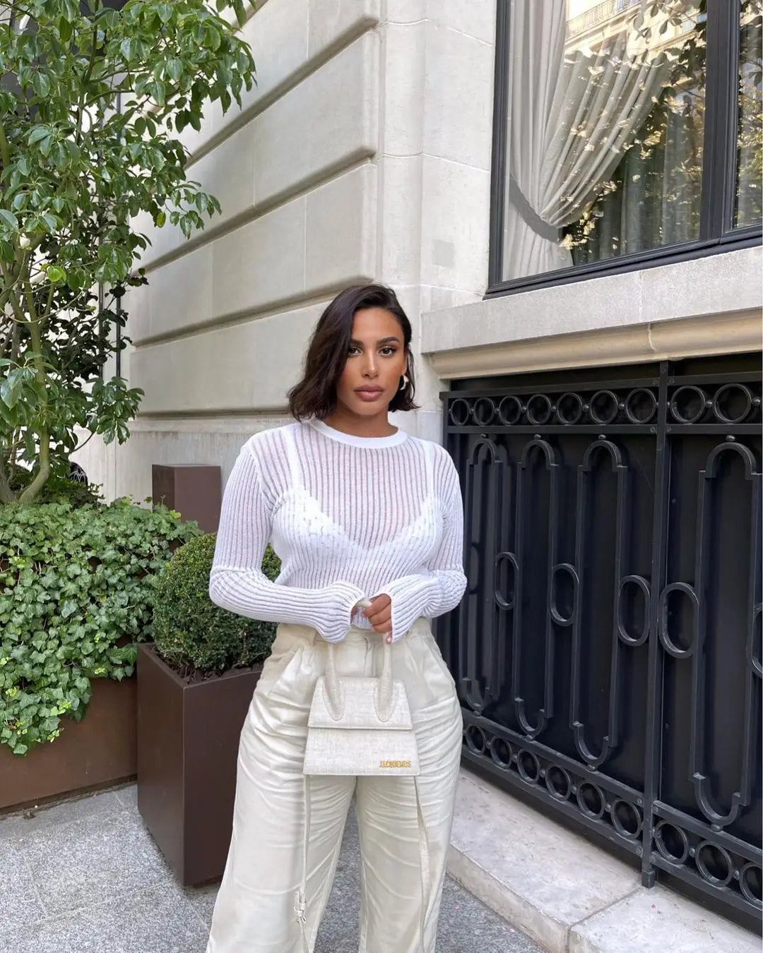 Women's Elegant Striped See Through Long Sleeve Top