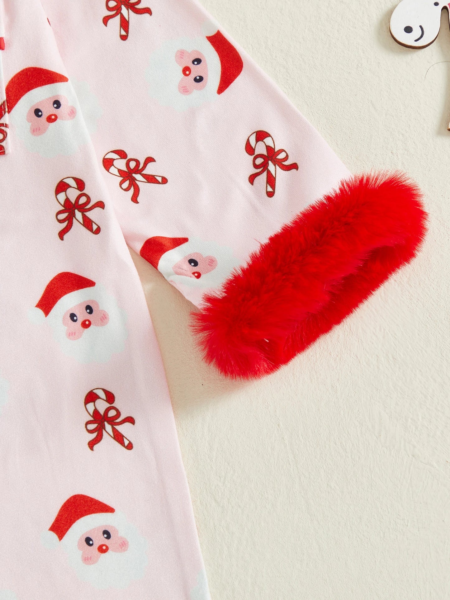 Lovely Baby Girls Christmas Pajama Jumpsuit - Santa Claus & Candy Cane Print (0-24M)