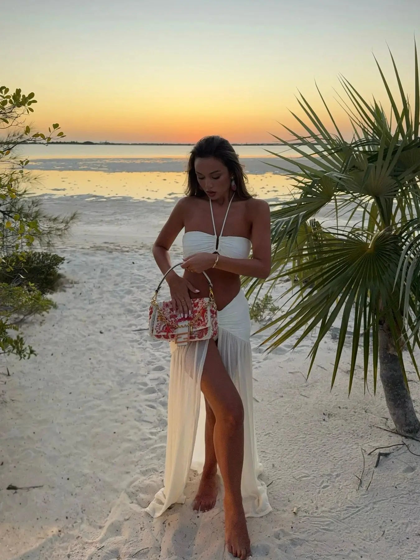 Women's 3Pcs Bikini With Skirt Mesh Halter Bikini Set Summer Tube Top with Skirt Set