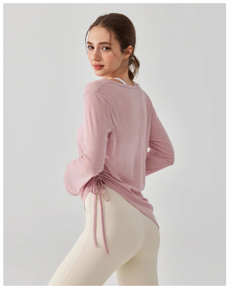 Women's Loose Running Top Long Sleeve Yoga Shirt V-Neckline Workout Blouse Sportswear Workout Clothes