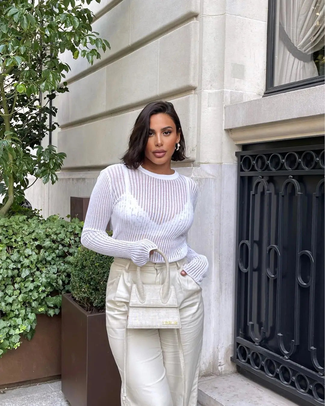 Women's Elegant Striped See Through Long Sleeve Top