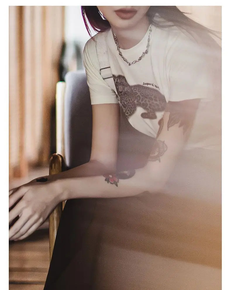 Women's Animal Print Short Sleeve T-Shirt - Vintage Crew Neck Tee