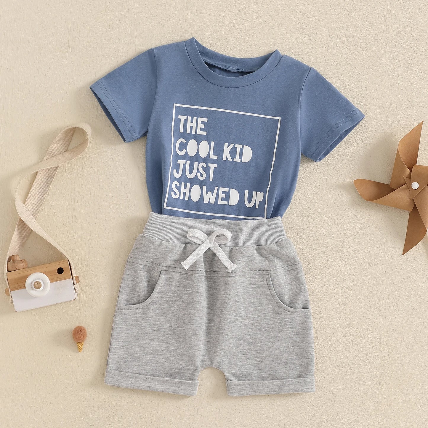 0-4Y Infant Kids Boys Casual Clothes Set Letter Print Short Sleeve Pullover T-shirts Solid Elastic Shorts