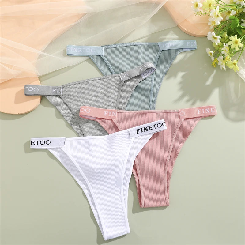 4-Pack Cotton Letter Belt Underwear - Women's Low-Waist Breathable Briefs