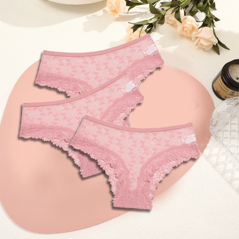 Women's Lace Underwear 3-Piece Set - Floral Hollow Out Briefs