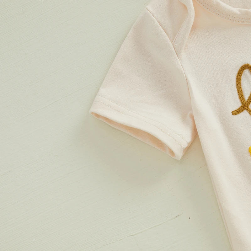 0-18M Baby Boys Girls Easter Clothes Sets 3pcs Letter Embroidery Short Sleeve Romper with Pants and Hat