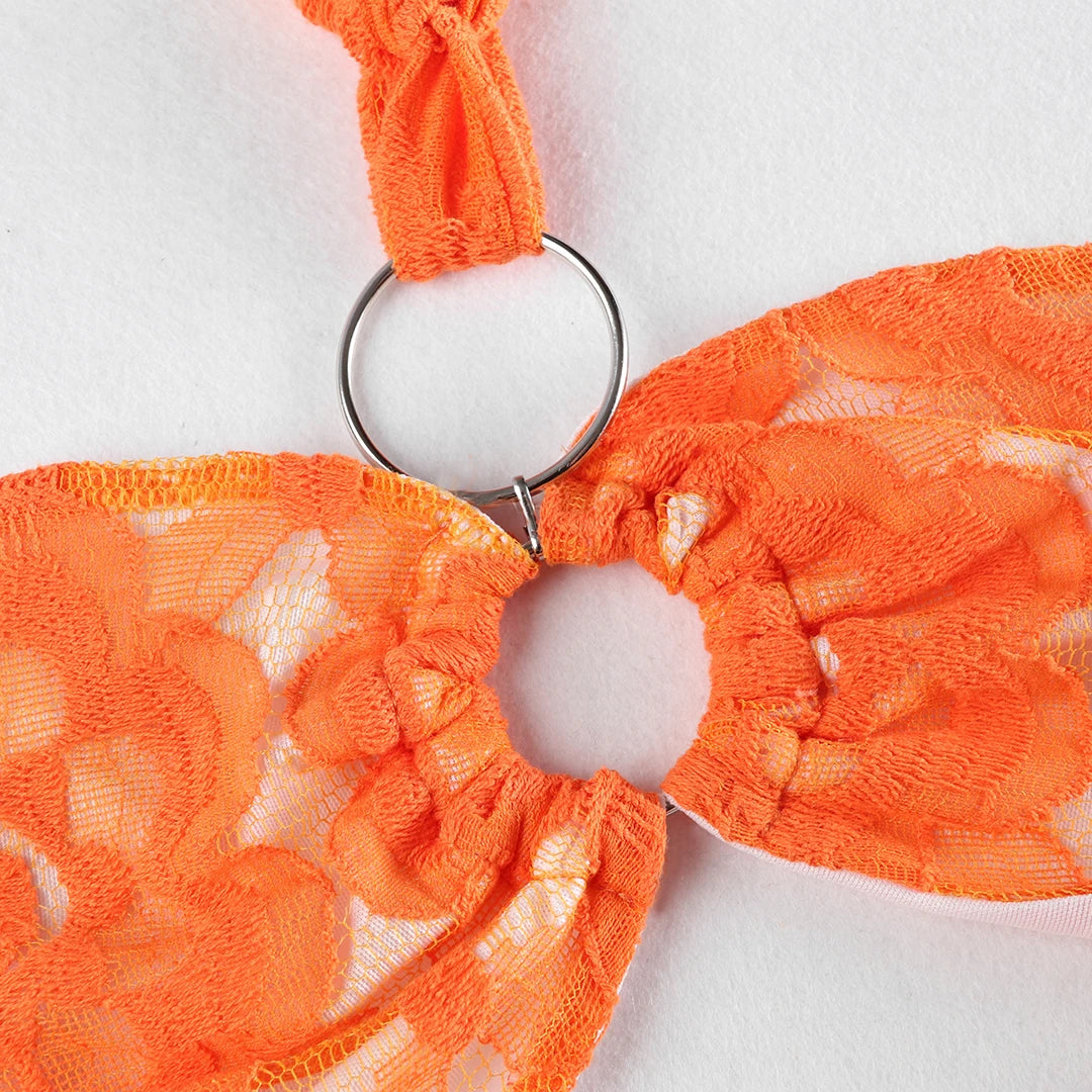 Women's Summer Hollow Lace  Halter Strapless Sleeveless Naked Waist Long Chic Dress