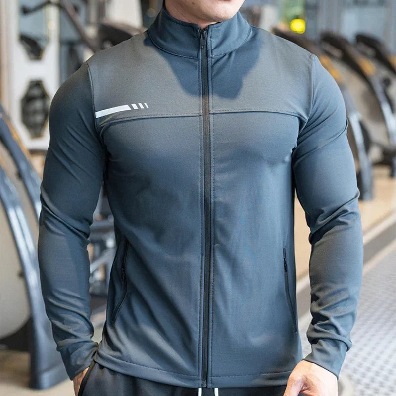 Men's Gym Fitness Running Sport Jacket Outdoor Workout Training Zipped Long Sleeve Shirt
