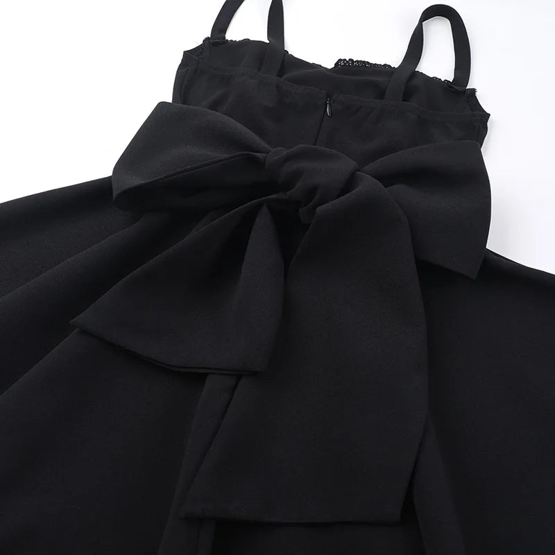 Women's Bows Spaghetti Strap Plunge Bodycon Mini Zipper A-Line Backless Folds Party Dress