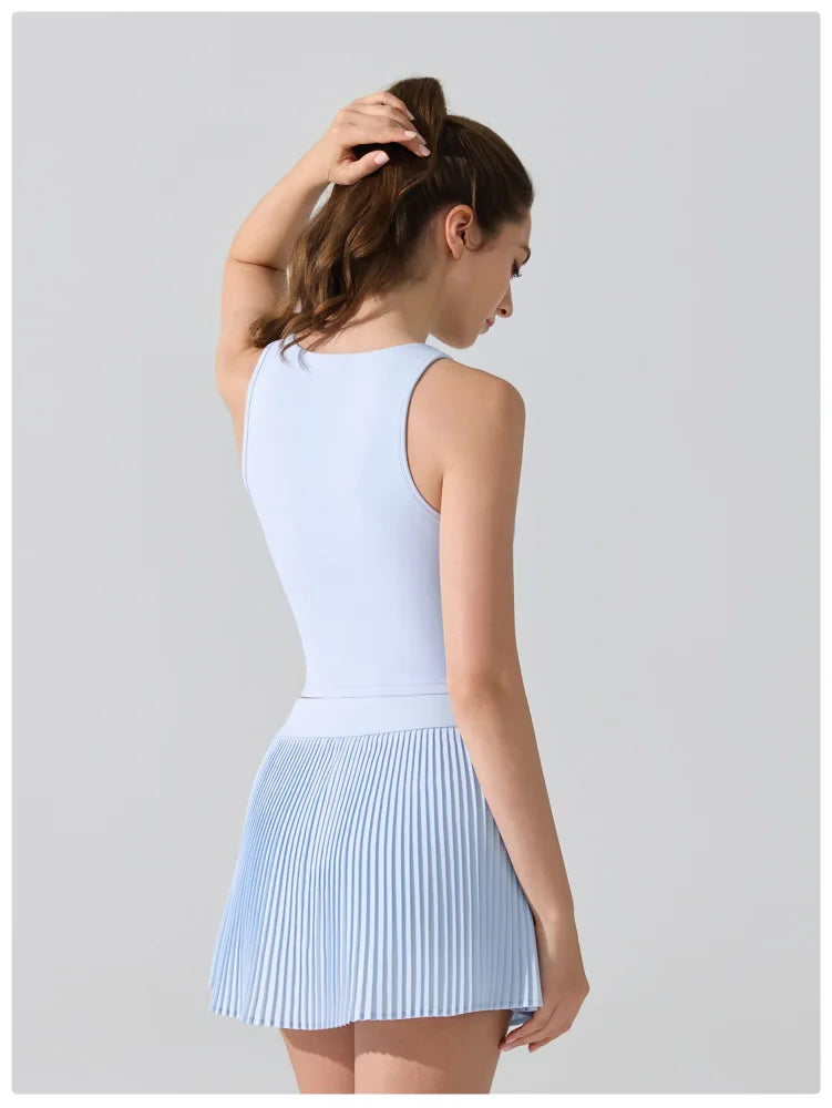 Women's Two-Piece Fitness Set - Yoga Top & Tennis Skirt Workout Outfit