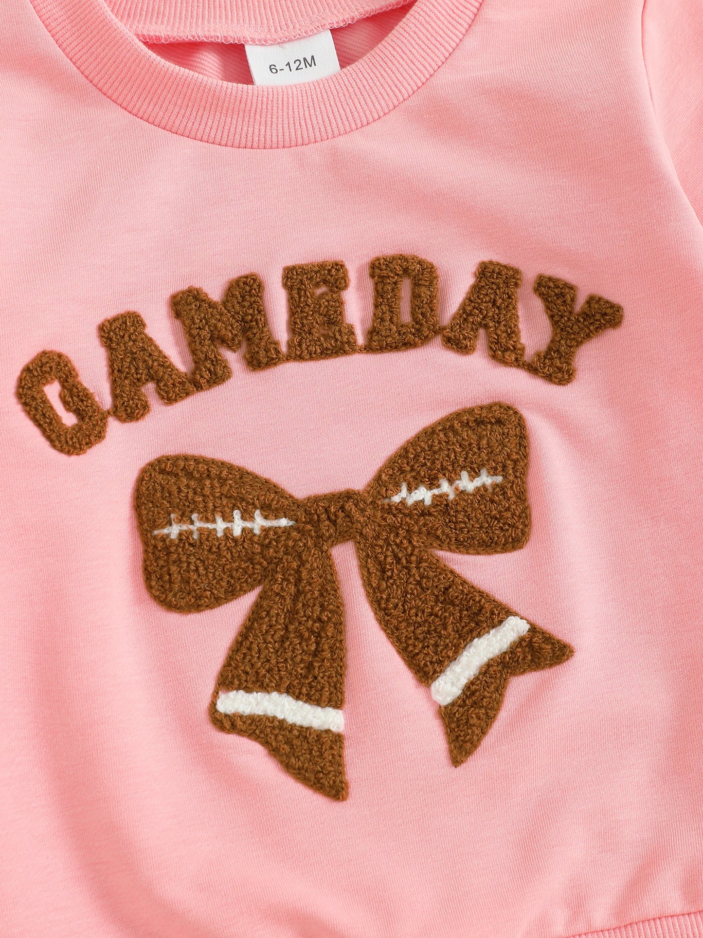 Girls Bow Embroidery Outfit Set - Long Sleeve Letter Pullover Sweatshirt & Football Flare Pants (0-4Y)