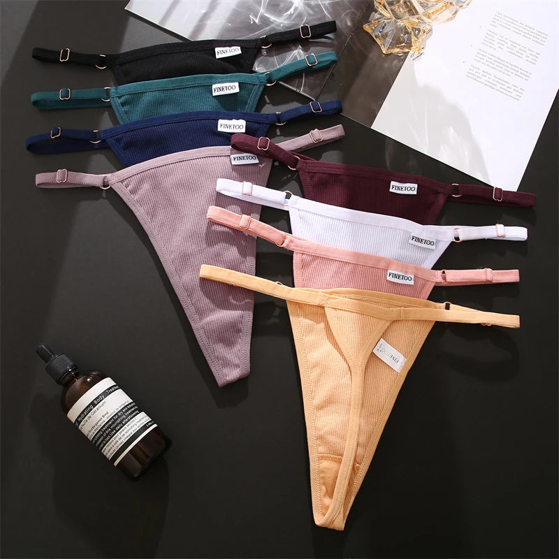 Women's 2PCS/SET Cotton Low Waist Panties Adjustable Waist Thongs Seamless G-String Underwear Lingerie