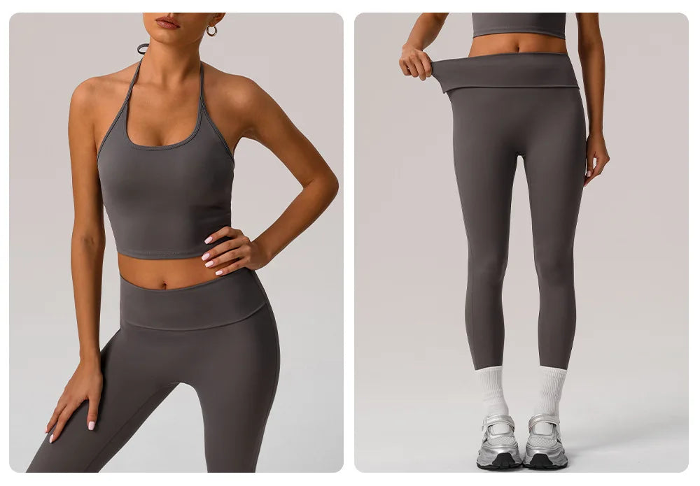 Women's Two Pieces Fitness Yoga Set Buttery Soft Gym Suit Breathable Quick Dry Running Sportswear Workout Sportswear