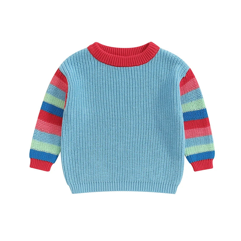 Baby Knit Sweater - Casual Colourful Striped Crew Neck Long Sleeve Pullover
