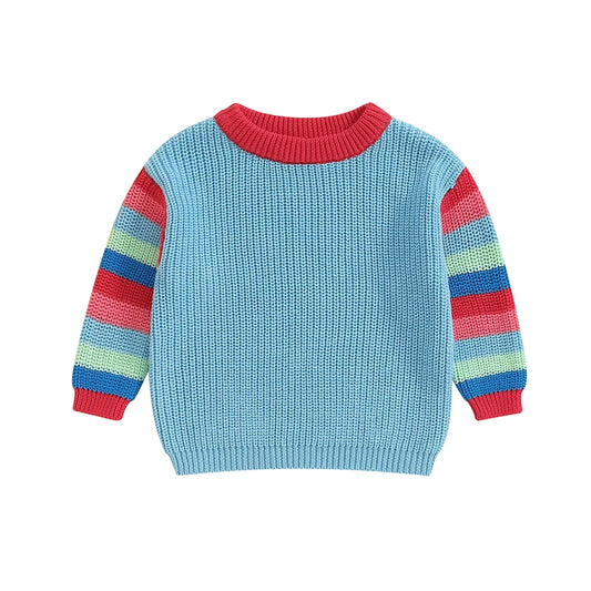 Baby Knit Sweater - Casual Colourful Striped Crew Neck Long Sleeve Pullover