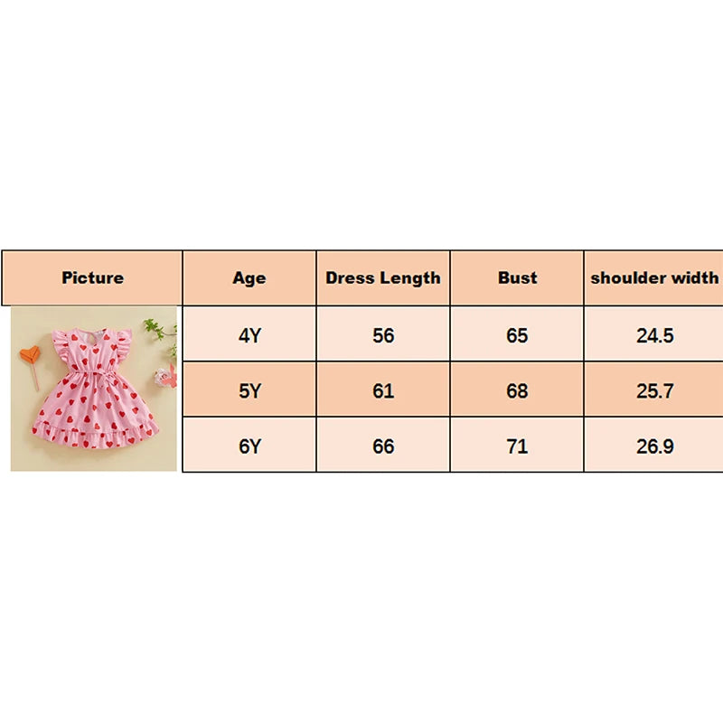 Girls' Valentine's Heart Print Dress - Flutter Sleeve V-Neck A-Line Dress
