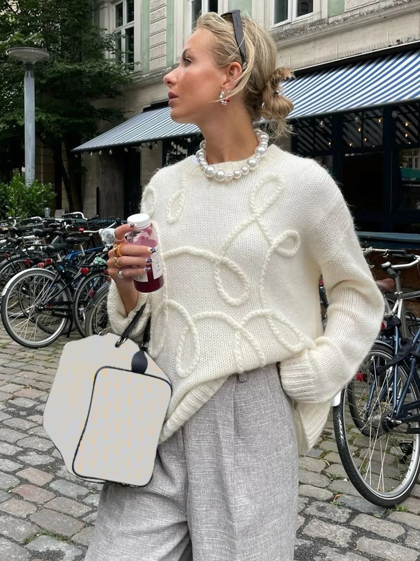 Women's Knitted Pullover Sweaters Top Casual Loose Round Neck Long Sleeve Top