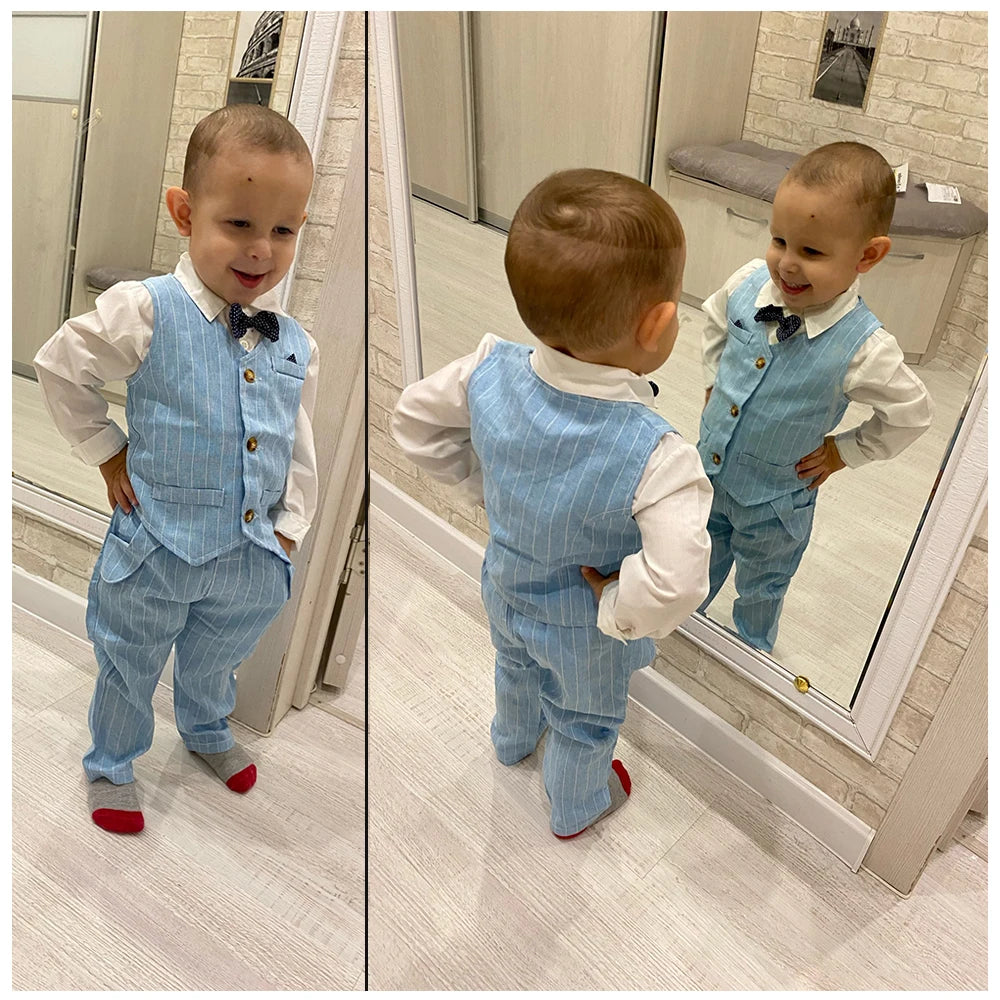 Boy's Children's 3PCS Suit Bow Tie, Shirt Vest and Trousers