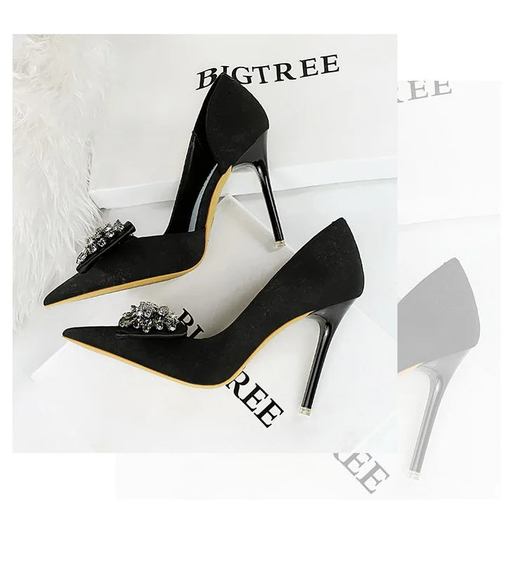 Women's Rhinestone Bow High Heels Stilettos Shoes
