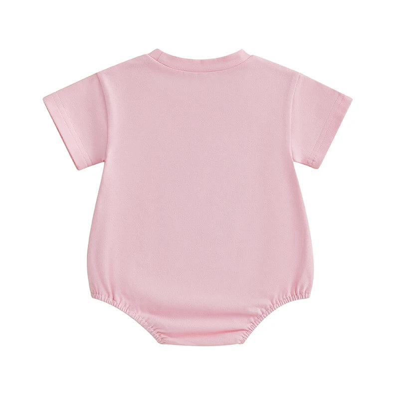0-18M Baby Girls Summer Romper Short Sleeve Bow Letter Embroidery Bodysuit Babygrow Jumpsuit