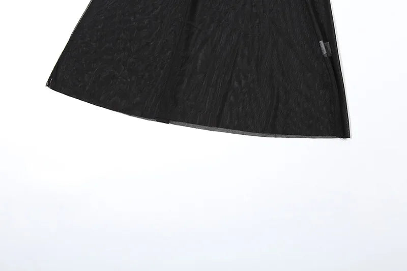 Women's Long Sleeve See Through Mesh Velvet Party Gown Black Turtleneck Bodycon Dress