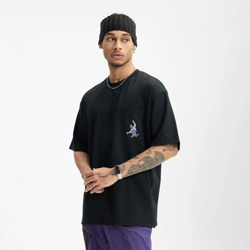 Unisex Sports Embroidered Pocket Tech Fabric Cool Touch Quick-Dry Short Sleeve T-Shirt