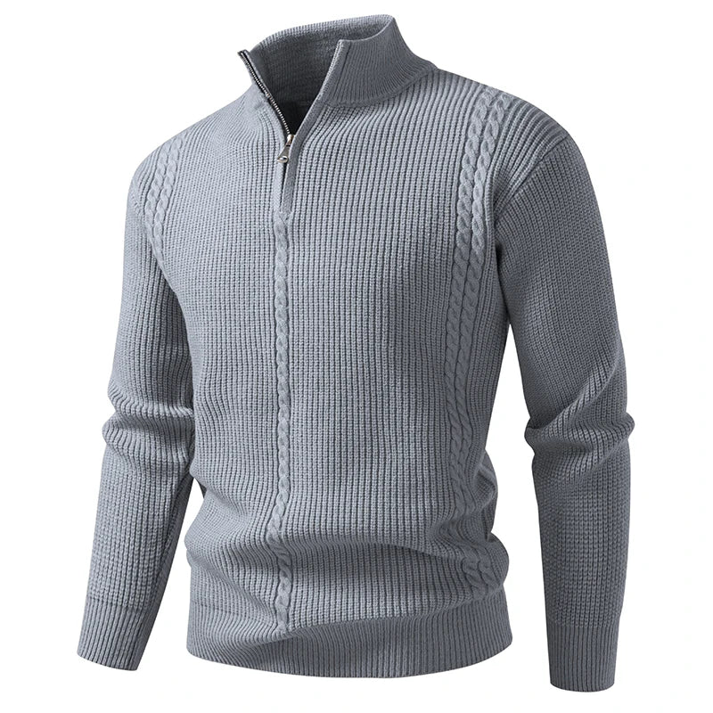 Men's Autumn Winter Half-Zip Stand Collar Knit Sweater - Warm Casual Pullover