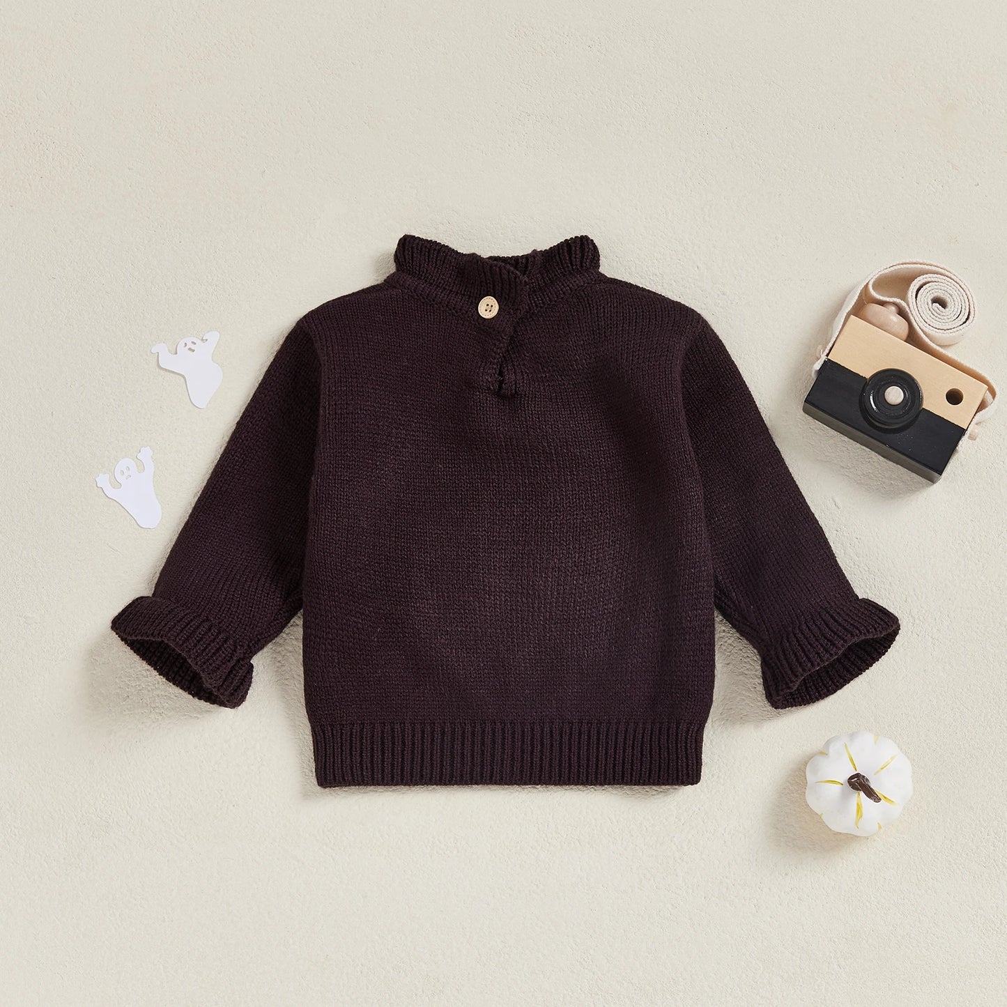 Baby Halloween Knit Sweater - Long Sleeve Ghost Embroidery Pullover