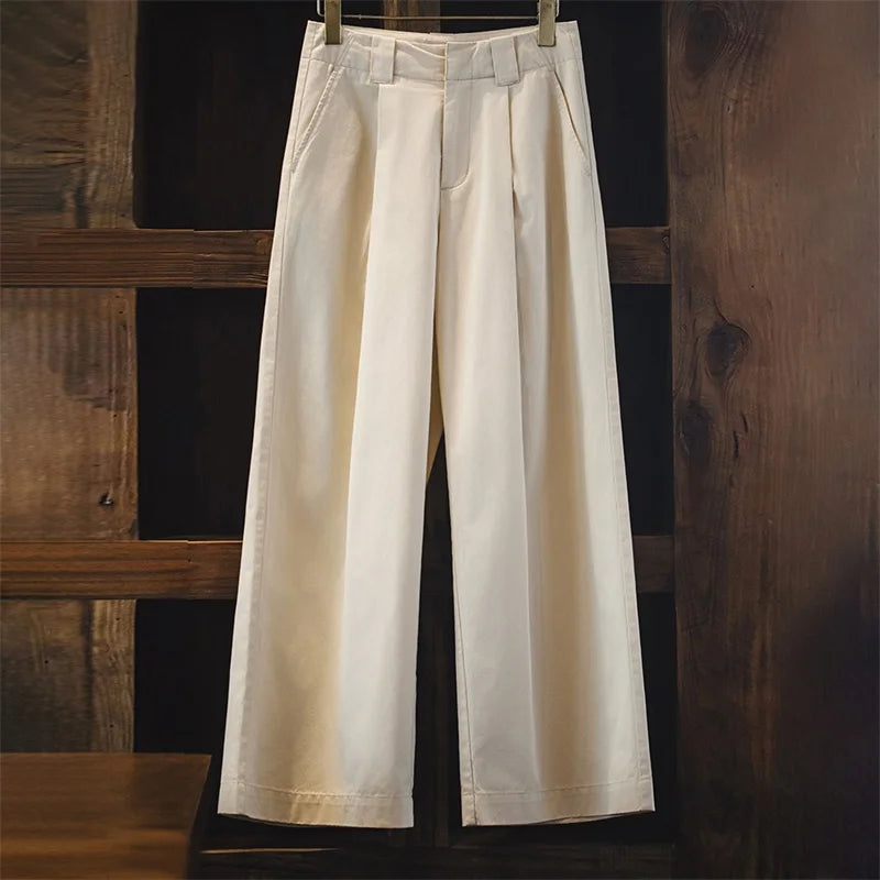 Women's Vintage Pleated Wide-Leg Palazzo Pants - Floor-Length Trousers