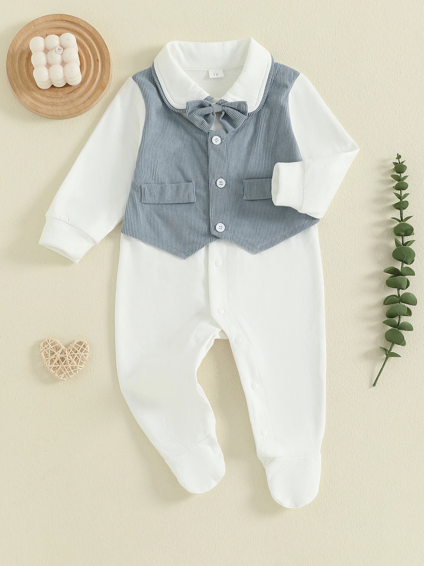Gentleman Newborn Baby Romper - Footed Jumpsuit with Lapel