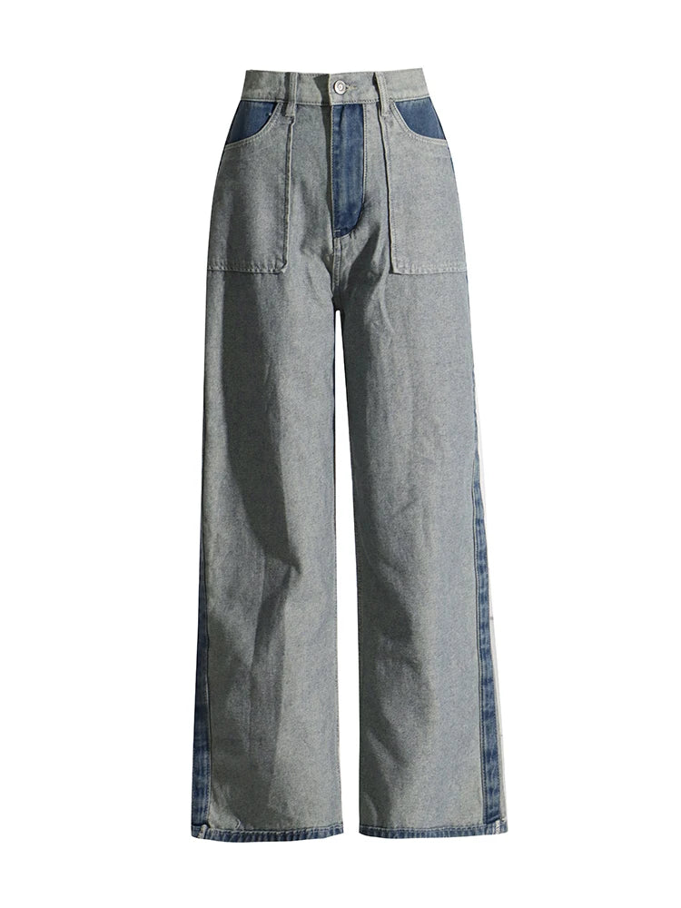Women's Hit Colour Casual Jeans - High Waist Full Length Vintage Chic Straight Wide Leg Jeans