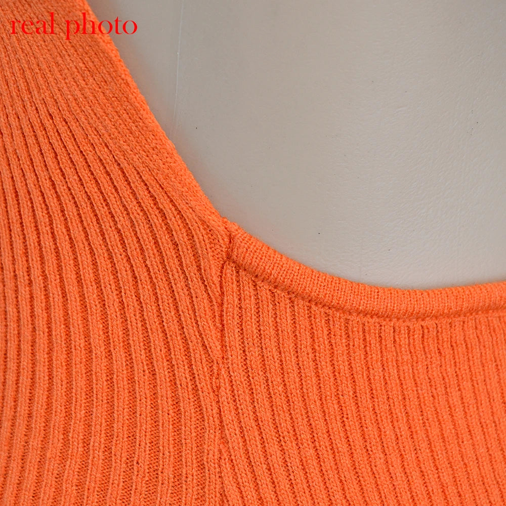 Women's Ribbed Knitted Backless Split Maxi Dress - Sleeveless Straps Bodycon Dress