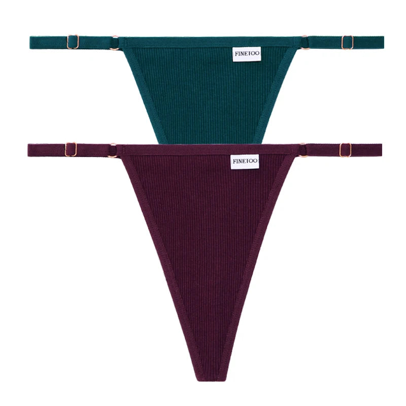 Women's 2PCS/SET Cotton Low Waist Panties Adjustable Waist Thongs Seamless G-String Underwear Lingerie