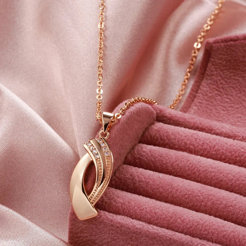 Glossy Geometry Natural Zircon Pendant Pendant Necklace for Women 585 Rose Gold Colour
