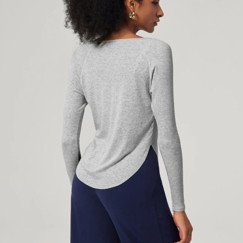 Women's Long Sleeve Yoga Shirt Lightweight Running Top Loose Breathable Quick Dry Gym Blouse Sportswear