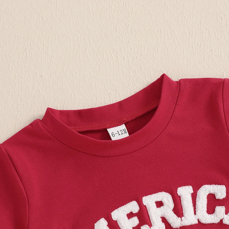 0-4Y Kids Boys American Flag Clothes Sets Letter Embroidery Short Sleeve T-Shirt with Stripe Shorts
